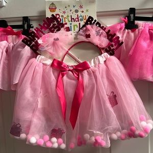 New Birthday girl pink  tutu with headband and wand